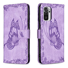 Custodia Portafoglio In Pelle Farfalla Cover con Supporto B03F per Xiaomi Redmi Note 10 4G Lavanda