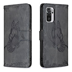 Custodia Portafoglio In Pelle Farfalla Cover con Supporto B03F per Xiaomi Redmi Note 10 4G Nero