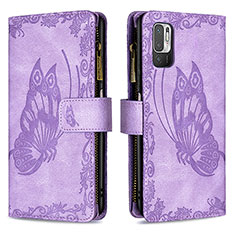 Custodia Portafoglio In Pelle Farfalla Cover con Supporto B03F per Xiaomi Redmi Note 10 5G Lavanda