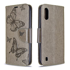 Custodia Portafoglio In Pelle Farfalla Cover con Supporto B13F per Samsung Galaxy A01 SM-A015 Grigio