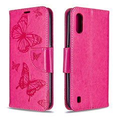 Custodia Portafoglio In Pelle Farfalla Cover con Supporto B13F per Samsung Galaxy A01 SM-A015 Rosa Caldo
