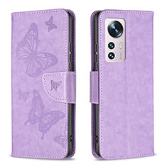 Custodia Portafoglio In Pelle Farfalla Cover con Supporto B13F per Xiaomi Mi 12 Pro 5G Lavanda