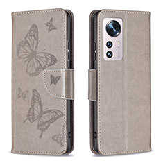 Custodia Portafoglio In Pelle Farfalla Cover con Supporto B13F per Xiaomi Mi 12S 5G Grigio