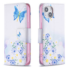 Custodia Portafoglio In Pelle Farfalla Cover con Supporto L01 per Apple iPhone 13 Blu