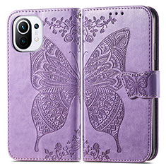 Custodia Portafoglio In Pelle Farfalla Cover con Supporto L02 per Xiaomi Mi 11 5G Lavanda