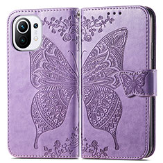 Custodia Portafoglio In Pelle Farfalla Cover con Supporto L02 per Xiaomi Mi 11 Lite 5G NE Lavanda