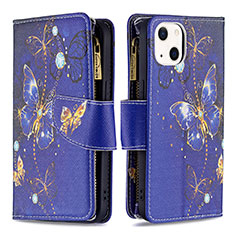 Custodia Portafoglio In Pelle Farfalla Cover con Supporto L03 per Apple iPhone 13 Mini Blu