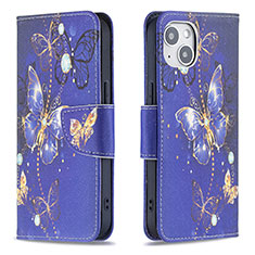 Custodia Portafoglio In Pelle Farfalla Cover con Supporto L07 per Apple iPhone 13 Blu Notte