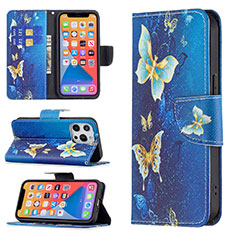 Custodia Portafoglio In Pelle Farfalla Cover con Supporto L07 per Apple iPhone 13 Pro Blu