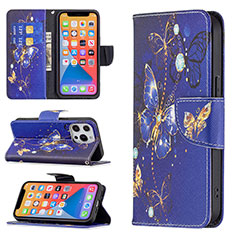 Custodia Portafoglio In Pelle Farfalla Cover con Supporto L07 per Apple iPhone 13 Pro Blu Notte