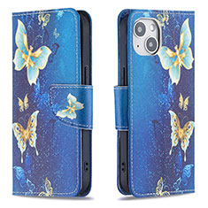 Custodia Portafoglio In Pelle Farfalla Cover con Supporto L07 per Apple iPhone 14 Plus Blu