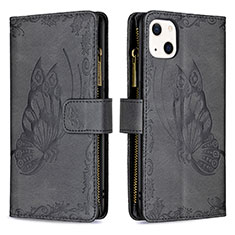 Custodia Portafoglio In Pelle Farfalla Cover con Supporto L08 per Apple iPhone 13 Mini Nero