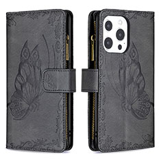 Custodia Portafoglio In Pelle Farfalla Cover con Supporto L08 per Apple iPhone 13 Pro Max Nero