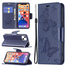 Custodia Portafoglio In Pelle Farfalla Cover con Supporto L09 per Apple iPhone 13 Mini Blu