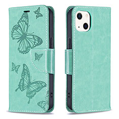 Custodia Portafoglio In Pelle Farfalla Cover con Supporto L09 per Apple iPhone 13 Mini Verde