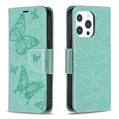 Custodia Portafoglio In Pelle Farfalla Cover con Supporto L09 per Apple iPhone 13 Pro Verde