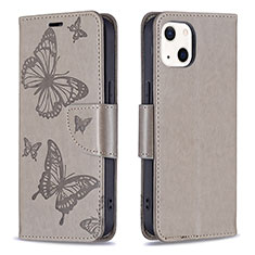 Custodia Portafoglio In Pelle Farfalla Cover con Supporto L09 per Apple iPhone 15 Grigio