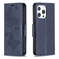 Custodia Portafoglio In Pelle Farfalla Cover con Supporto L09 per Apple iPhone 15 Pro Blu