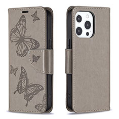 Custodia Portafoglio In Pelle Farfalla Cover con Supporto L09 per Apple iPhone 15 Pro Max Grigio Scuro