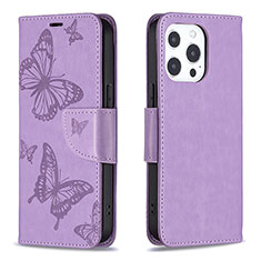 Custodia Portafoglio In Pelle Farfalla Cover con Supporto L09 per Apple iPhone 15 Pro Max Viola