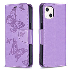 Custodia Portafoglio In Pelle Farfalla Cover con Supporto L09 per Apple iPhone 15 Viola