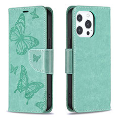 Custodia Portafoglio In Pelle Farfalla Cover con Supporto L09 per Apple iPhone 16 Pro Verde