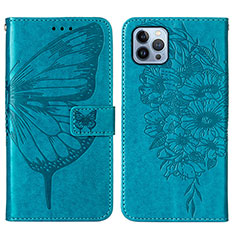 Custodia Portafoglio In Pelle Farfalla Cover con Supporto L10 per Apple iPhone 13 Pro Max Blu