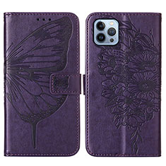 Custodia Portafoglio In Pelle Farfalla Cover con Supporto L10 per Apple iPhone 13 Pro Max Viola