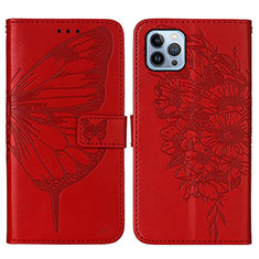 Custodia Portafoglio In Pelle Farfalla Cover con Supporto L10 per Apple iPhone 13 Pro Rosso