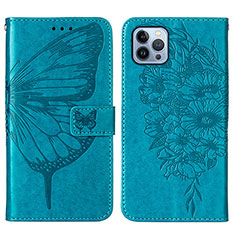 Custodia Portafoglio In Pelle Farfalla Cover con Supporto L10 per Apple iPhone 14 Pro Max Blu