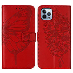 Custodia Portafoglio In Pelle Farfalla Cover con Supporto L10 per Apple iPhone 14 Pro Max Rosso