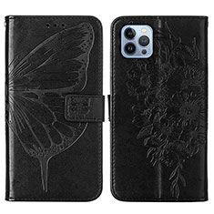 Custodia Portafoglio In Pelle Farfalla Cover con Supporto L10 per Apple iPhone 15 Pro Nero