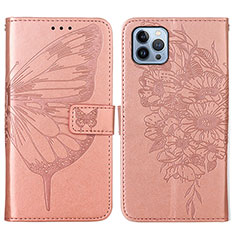 Custodia Portafoglio In Pelle Farfalla Cover con Supporto L10 per Apple iPhone 16 Pro Oro Rosa