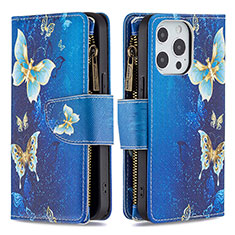 Custodia Portafoglio In Pelle Farfalla Cover con Supporto per Apple iPhone 14 Pro Max Blu