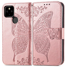 Custodia Portafoglio In Pelle Farfalla Cover con Supporto per Google Pixel 5a 5G Oro Rosa