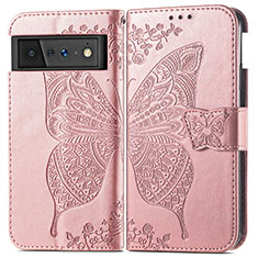 Custodia Portafoglio In Pelle Farfalla Cover con Supporto per Google Pixel 6 5G Oro Rosa