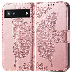 Custodia Portafoglio In Pelle Farfalla Cover con Supporto per Google Pixel 6a 5G Oro Rosa