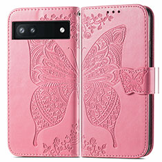 Custodia Portafoglio In Pelle Farfalla Cover con Supporto per Google Pixel 6a 5G Rosa Caldo