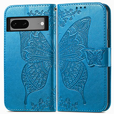 Custodia Portafoglio In Pelle Farfalla Cover con Supporto per Google Pixel 7 5G Blu