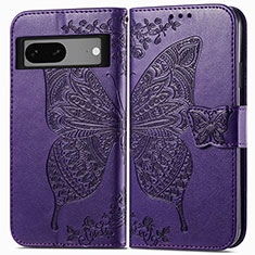 Custodia Portafoglio In Pelle Farfalla Cover con Supporto per Google Pixel 7 5G Viola