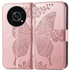 Custodia Portafoglio In Pelle Farfalla Cover con Supporto per Huawei Enjoy 50 Pro Oro Rosa