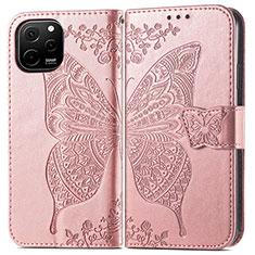 Custodia Portafoglio In Pelle Farfalla Cover con Supporto per Huawei Enjoy 50z Oro Rosa