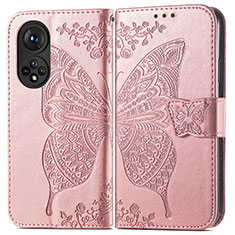 Custodia Portafoglio In Pelle Farfalla Cover con Supporto per Huawei Honor 50 5G Oro Rosa