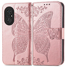 Custodia Portafoglio In Pelle Farfalla Cover con Supporto per Huawei Honor 50 SE 5G Oro Rosa