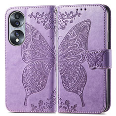 Custodia Portafoglio In Pelle Farfalla Cover con Supporto per Huawei Honor 70 5G Lavanda