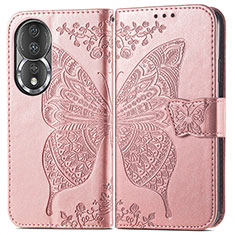 Custodia Portafoglio In Pelle Farfalla Cover con Supporto per Huawei Honor 80 5G Oro Rosa