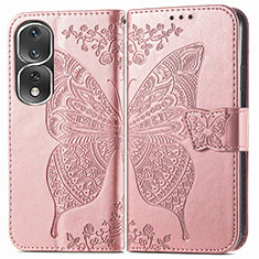 Custodia Portafoglio In Pelle Farfalla Cover con Supporto per Huawei Honor 80 Pro Flat 5G Oro Rosa