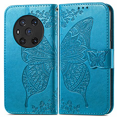 Custodia Portafoglio In Pelle Farfalla Cover con Supporto per Huawei Honor Magic3 5G Blu