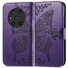 Custodia Portafoglio In Pelle Farfalla Cover con Supporto per Huawei Honor Magic3 5G Viola