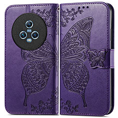 Custodia Portafoglio In Pelle Farfalla Cover con Supporto per Huawei Honor Magic5 5G Viola